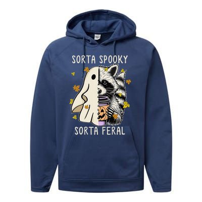 Sorta Spooky Sorta Feral Raccoon Halloween Feral Performance Fleece Hoodie