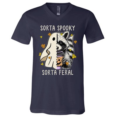 Sorta Spooky Sorta Feral Raccoon Halloween Feral V-Neck T-Shirt