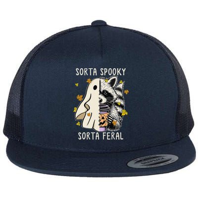 Sorta Spooky Sorta Feral Raccoon Halloween Feral Flat Bill Trucker Hat