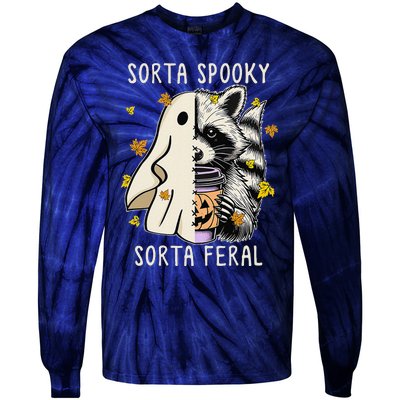 Sorta Spooky Sorta Feral Raccoon Halloween Feral Tie-Dye Long Sleeve Shirt