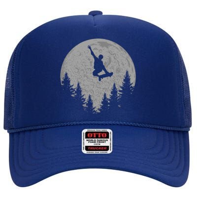 Skater Skateboard Stunt Moon Skater Gift Funny Gift High Crown Mesh Back Trucker Hat