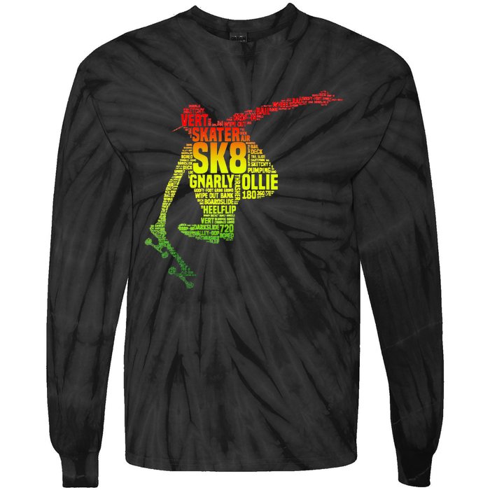 Skateboard Skater Slang Retro Skaterboarding Tie-Dye Long Sleeve Shirt