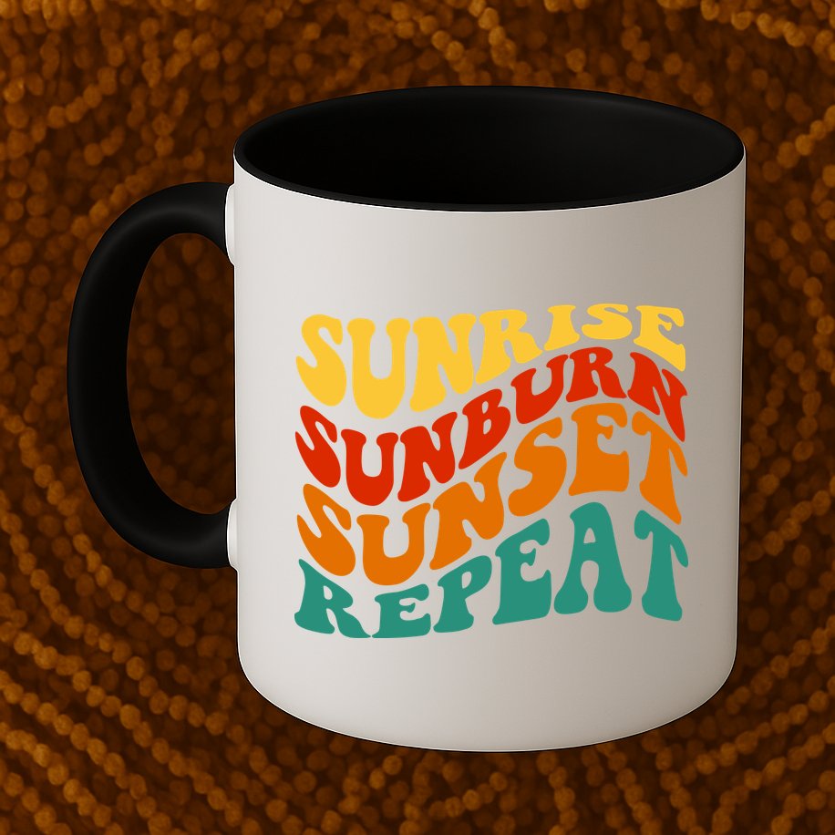 Sunrise Sunburn Sunset Repeat Retro Summer Mug