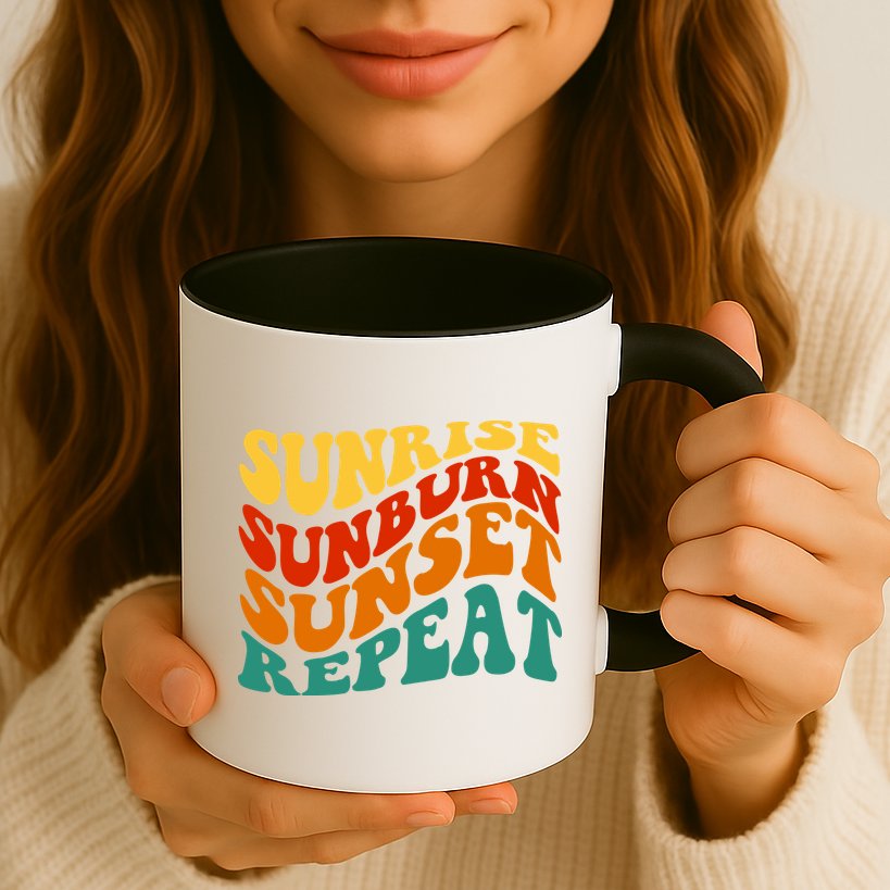 Sunrise Sunburn Sunset Repeat Retro Summer Mug
