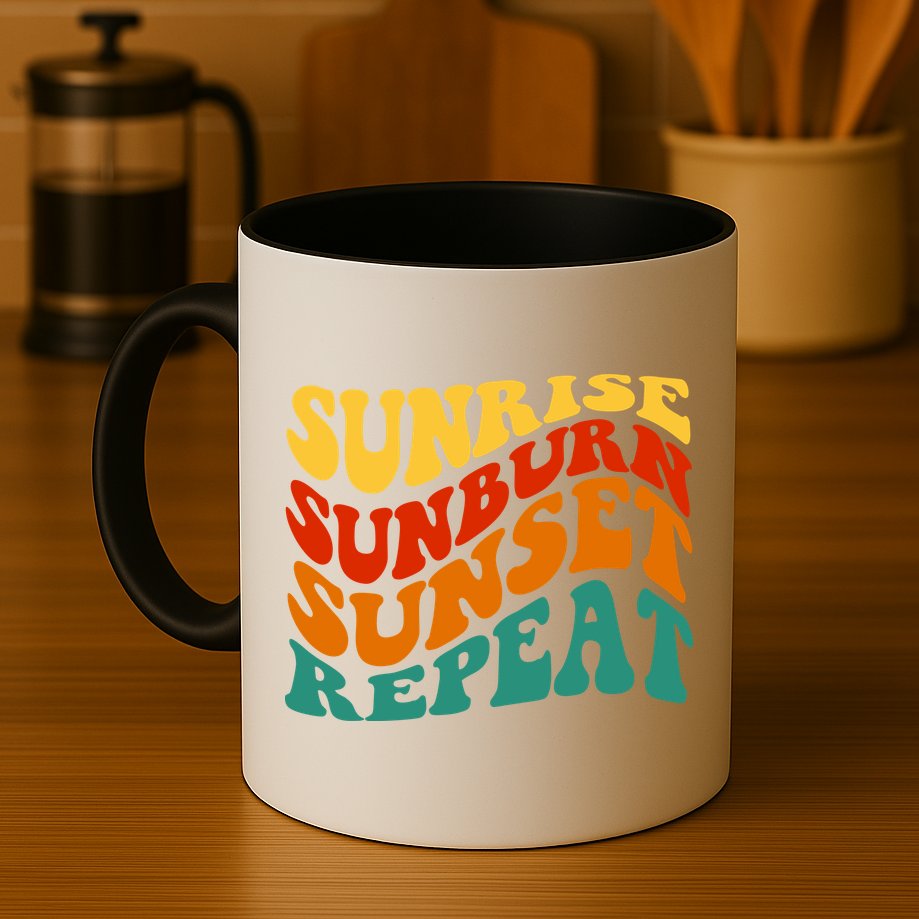 Sunrise Sunburn Sunset Repeat Retro Summer Mug