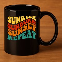 Sunrise Sunburn Sunset Repeat Retro Summer 11oz C Handle Ceramic Mug