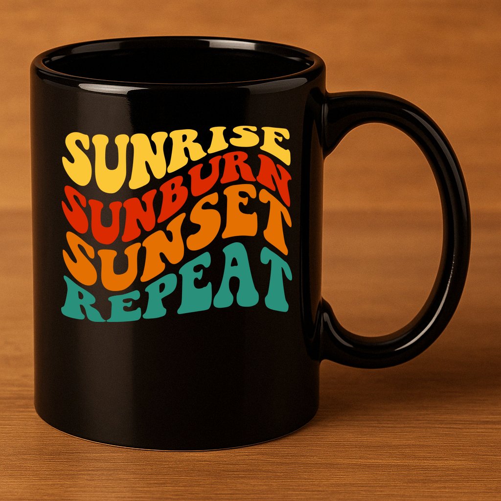 Sunrise Sunburn Sunset Repeat Retro Summer 11oz C Handle Ceramic Mug