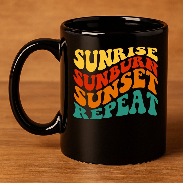 Sunrise Sunburn Sunset Repeat Retro Summer 11oz C Handle Ceramic Mug