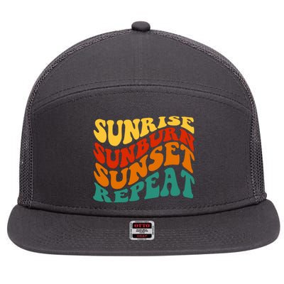 Sunrise Sunburn Sunset Repeat Retro Summer 7 Panel Mesh Trucker Snapback Hat