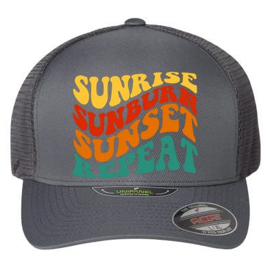 Sunrise Sunburn Sunset Repeat Retro Summer Flexfit Unipanel Trucker Cap