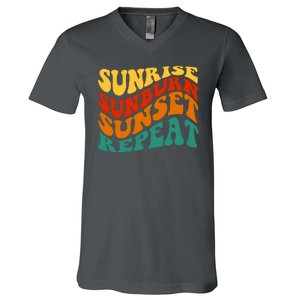 Sunrise Sunburn Sunset Repeat Retro Summer V-Neck T-Shirt