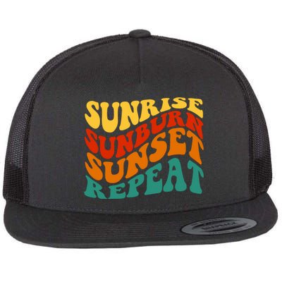 Sunrise Sunburn Sunset Repeat Retro Summer Flat Bill Trucker Hat