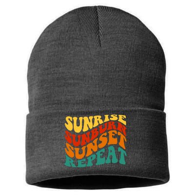 Sunrise Sunburn Sunset Repeat Retro Summer Sustainable Knit Beanie