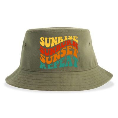 Sunrise Sunburn Sunset Repeat Retro Summer Sustainable Bucket Hat