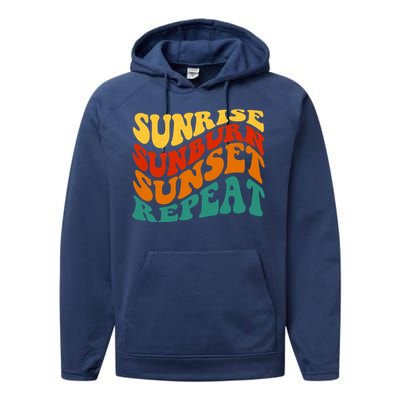 Sunrise Sunburn Sunset Repeat Retro Summer Performance Fleece Hoodie