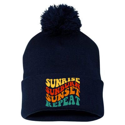 Sunrise Sunburn Sunset Repeat Retro Summer Pom Pom 12in Knit Beanie