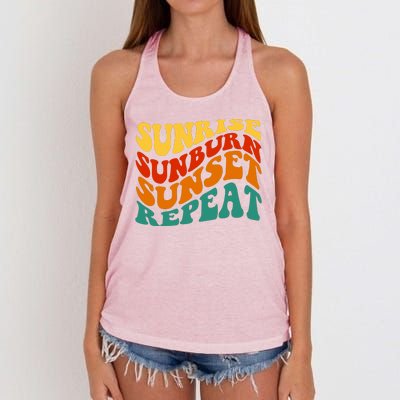 Sunrise Sunburn Sunset Repeat Retro Summer Women's Knotted Racerback Tank