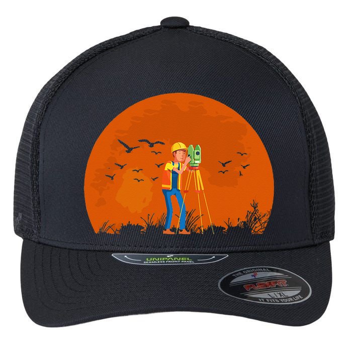 Surveyor Sunset Surveyor Surveying Cartographer Flexfit Unipanel Trucker Cap