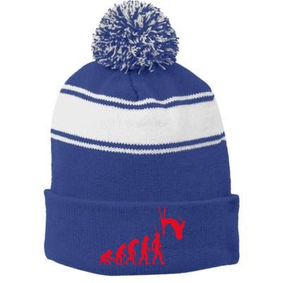 Skiing Skiing Skiers Winter Sports Evolution Gift Stripe Pom Pom Beanie