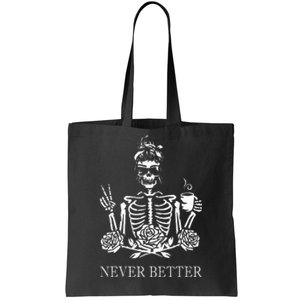 Spooky Skull Sipping Coffee - Halloween Mug Design Tote Bag