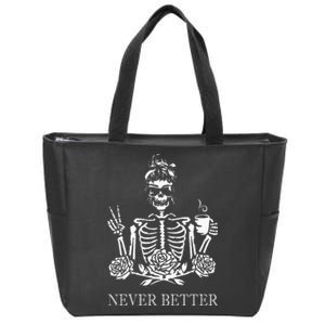 Spooky Skull Sipping Coffee - Halloween Mug Design Zip Tote Bag