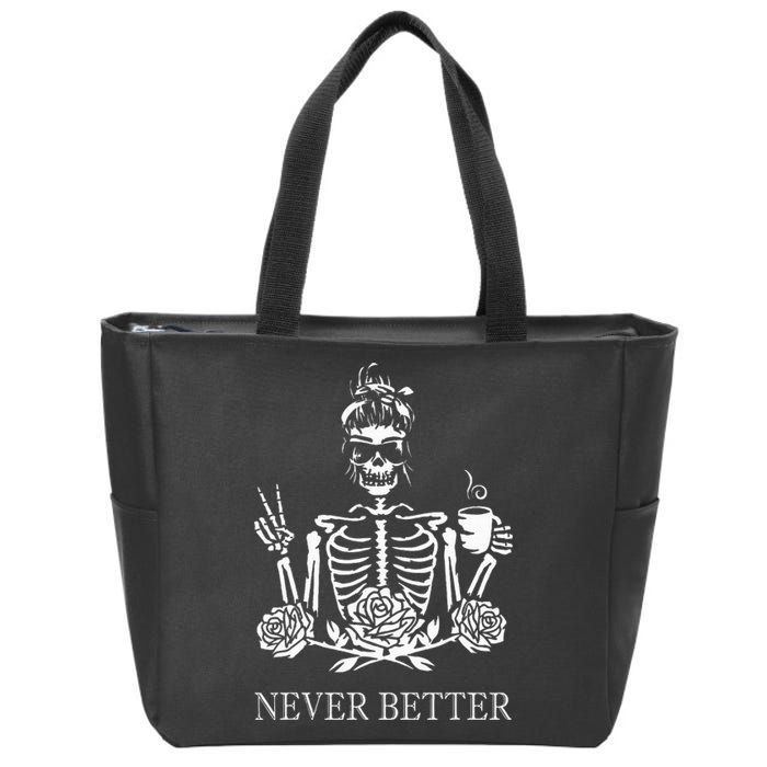 Spooky Skull Sipping Coffee - Halloween Mug Design Zip Tote Bag