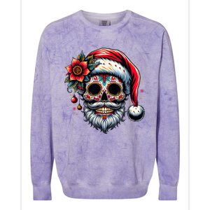 Santa Sugar Skull Mexican Calavera Christmas Colorblast Crewneck Sweatshirt