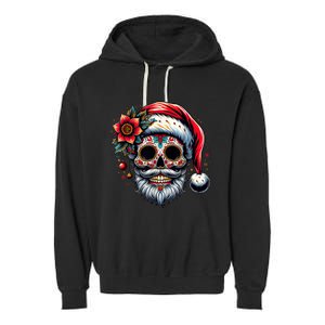 Santa Sugar Skull Mexican Calavera Christmas Garment-Dyed Fleece Hoodie