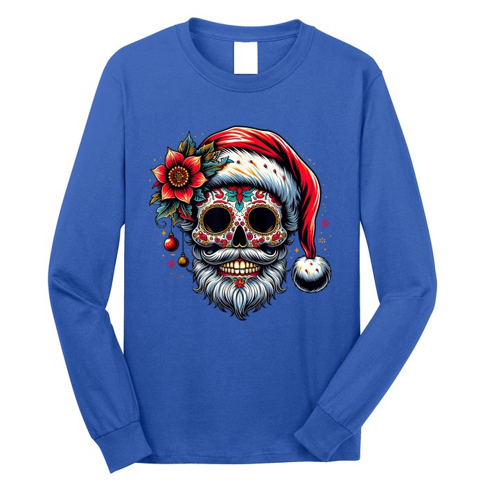 Santa Sugar Skull Mexican Calavera Christmas Long Sleeve Shirt