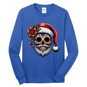 Santa Sugar Skull Mexican Calavera Christmas Tall Long Sleeve T-Shirt