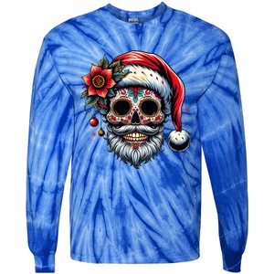 Santa Sugar Skull Mexican Calavera Christmas Tie-Dye Long Sleeve Shirt