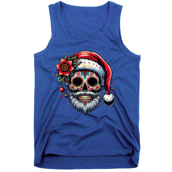 Santa Sugar Skull Mexican Calavera Christmas Tank Top