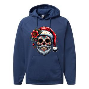 Santa Sugar Skull Mexican Calavera Christmas Performance Fleece Hoodie