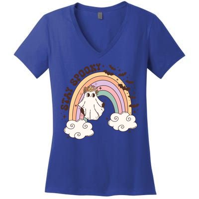 Stays Spooky Skeleton Dripping Face Halloween Spooky Season Gift Women's V-Neck T-Shirt