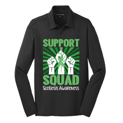 Scoliosis Support Squad Family Scoliosis Awareness Month Gift Silk Touch Performance Long Sleeve Polo