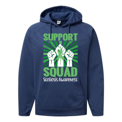 Scoliosis Support Squad Family Scoliosis Awareness Month Gift Performance Fleece Hoodie