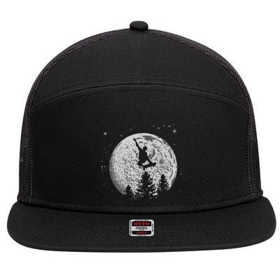 Skater Skateboarder Skateboard Moon Skateboarding Gift 7 Panel Mesh Trucker Snapback Hat