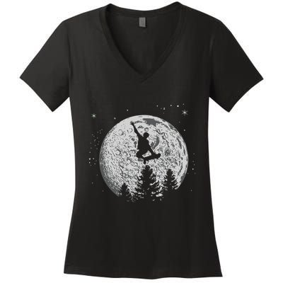 Skater Skateboarder Skateboard Moon Skateboarding Gift Women's V-Neck T-Shirt