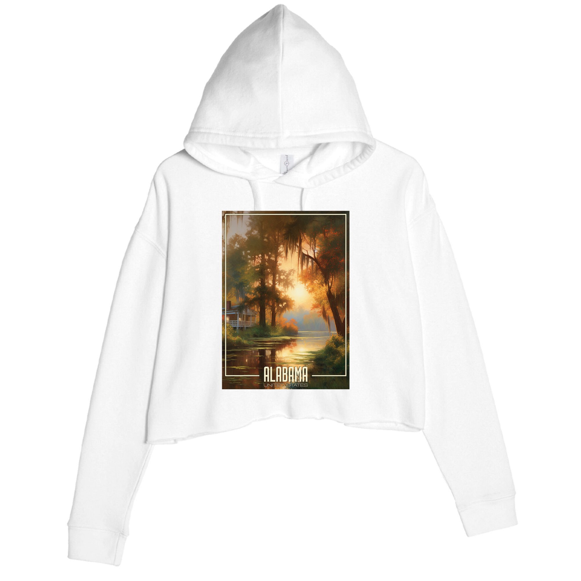 Serene Southern Sunset Alabama Crop Fleece Hoodie