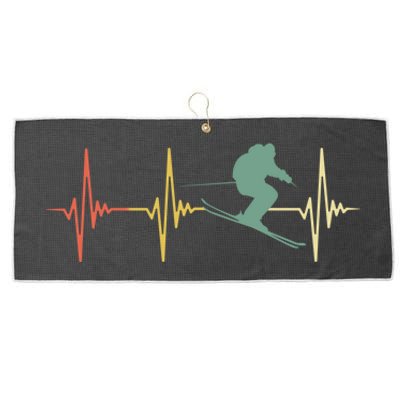 Ski Snowboard Skiing Heartbeat Snow Mountain Winter Skier Cool Gift Large Microfiber Waffle Golf Towel