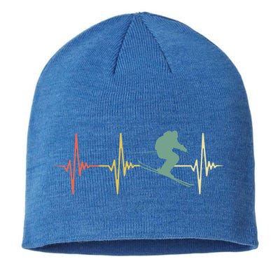 Ski Snowboard Skiing Heartbeat Snow Mountain Winter Skier Cool Gift Sustainable Beanie