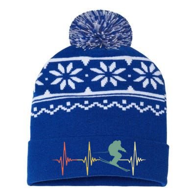 Ski Snowboard Skiing Heartbeat Snow Mountain Winter Skier Cool Gift USA-Made Snowflake Beanie