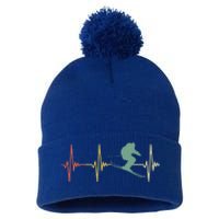 Ski Snowboard Skiing Heartbeat Snow Mountain Winter Skier Cool Gift Pom Pom 12in Knit Beanie