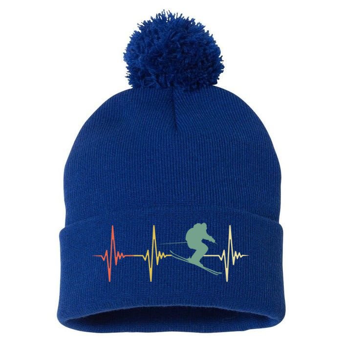 Ski Snowboard Skiing Heartbeat Snow Mountain Winter Skier Cool Gift Pom Pom 12in Knit Beanie