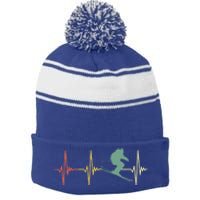 Ski Snowboard Skiing Heartbeat Snow Mountain Winter Skier Cool Gift Stripe Pom Pom Beanie