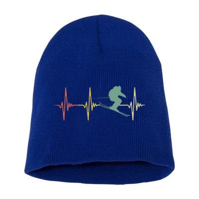 Ski Snowboard Skiing Heartbeat Snow Mountain Winter Skier Cool Gift Short Acrylic Beanie