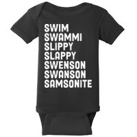 Swammi Slippy Slappy Swenson Swanson Samsonite Baby Bodysuit