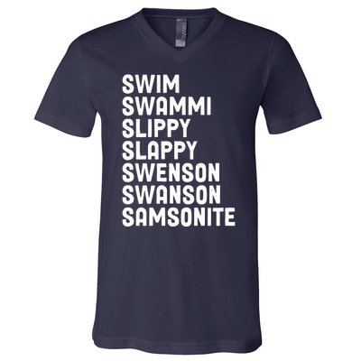 Swammi Slippy Slappy Swenson Swanson Samsonite V-Neck T-Shirt