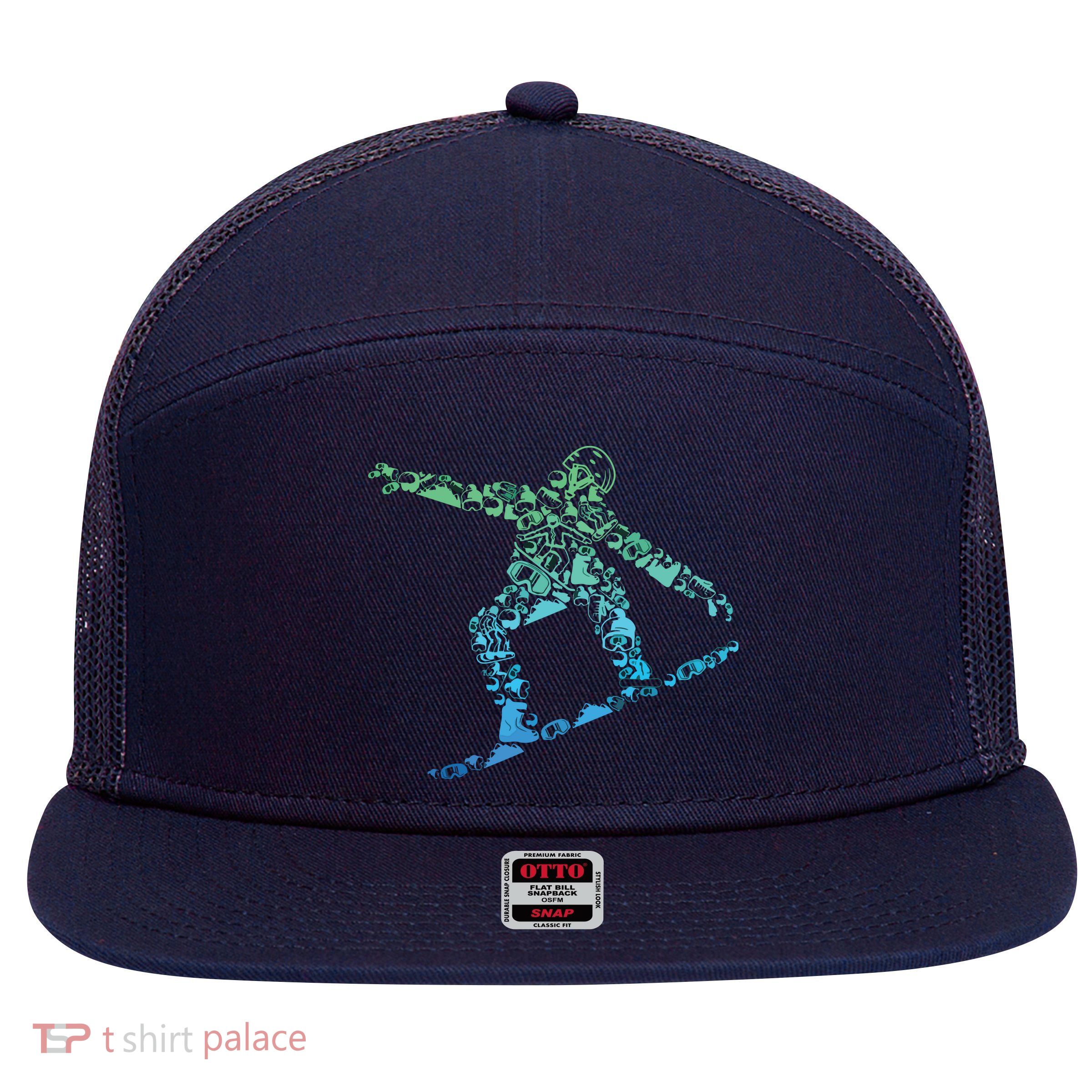 Snowboard Snowboarder Snowboarding 7 Panel Mesh Trucker Snapback Hat