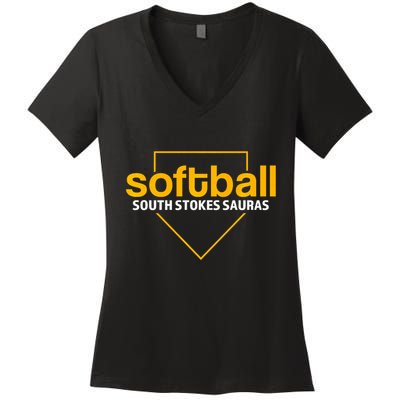 South Stokes Sauras Softball Home Plate Women's V-Neck T-Shirt